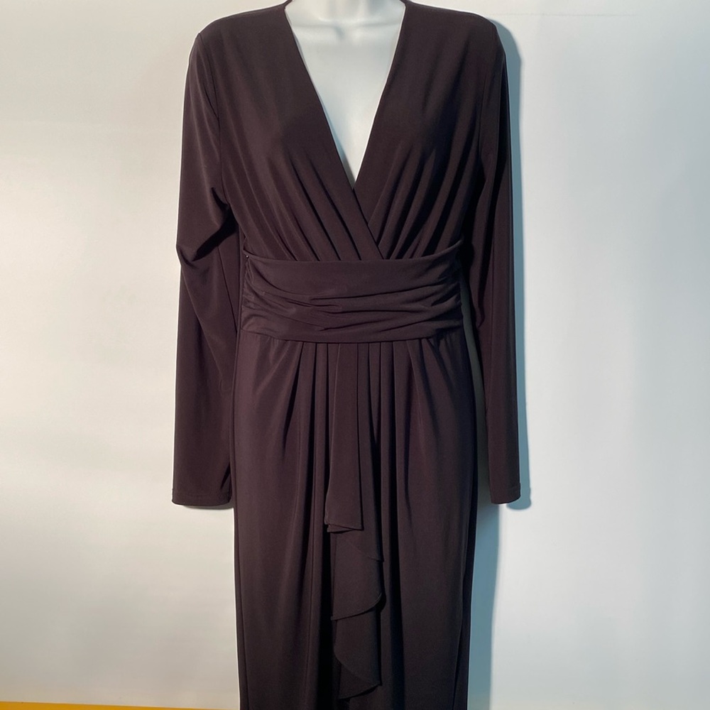 Joseph Ribkoff Deep V-Neck Black Midi Dress